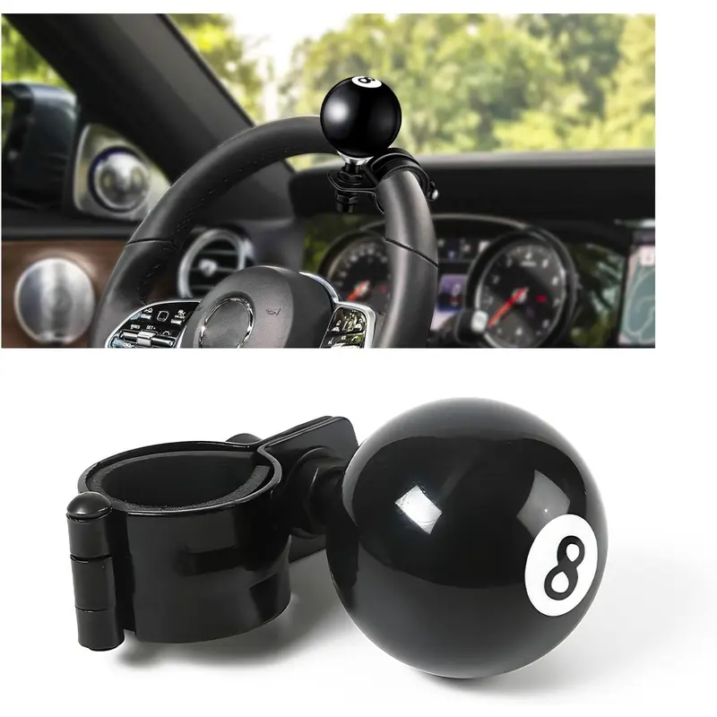 Black 8 Ball Steering Wheel Knob – 360° Spinner for Cars, Trucks, Semis & Tractors, 1PCS