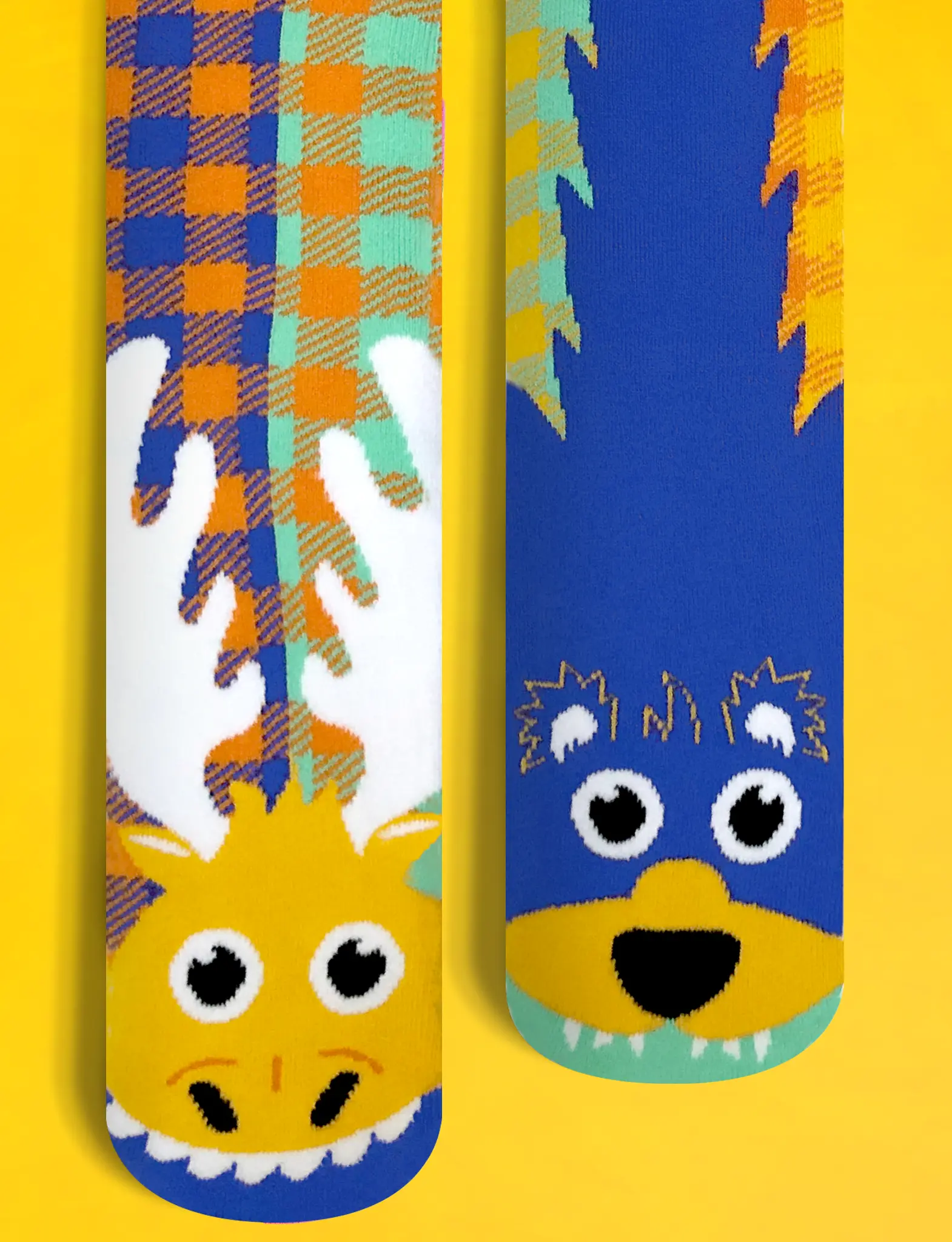 PALS Moose & Bear Mismatched Socks - Colorful Plaid Animal Design Unisex Crew-Length Tube Socks for All Seasons