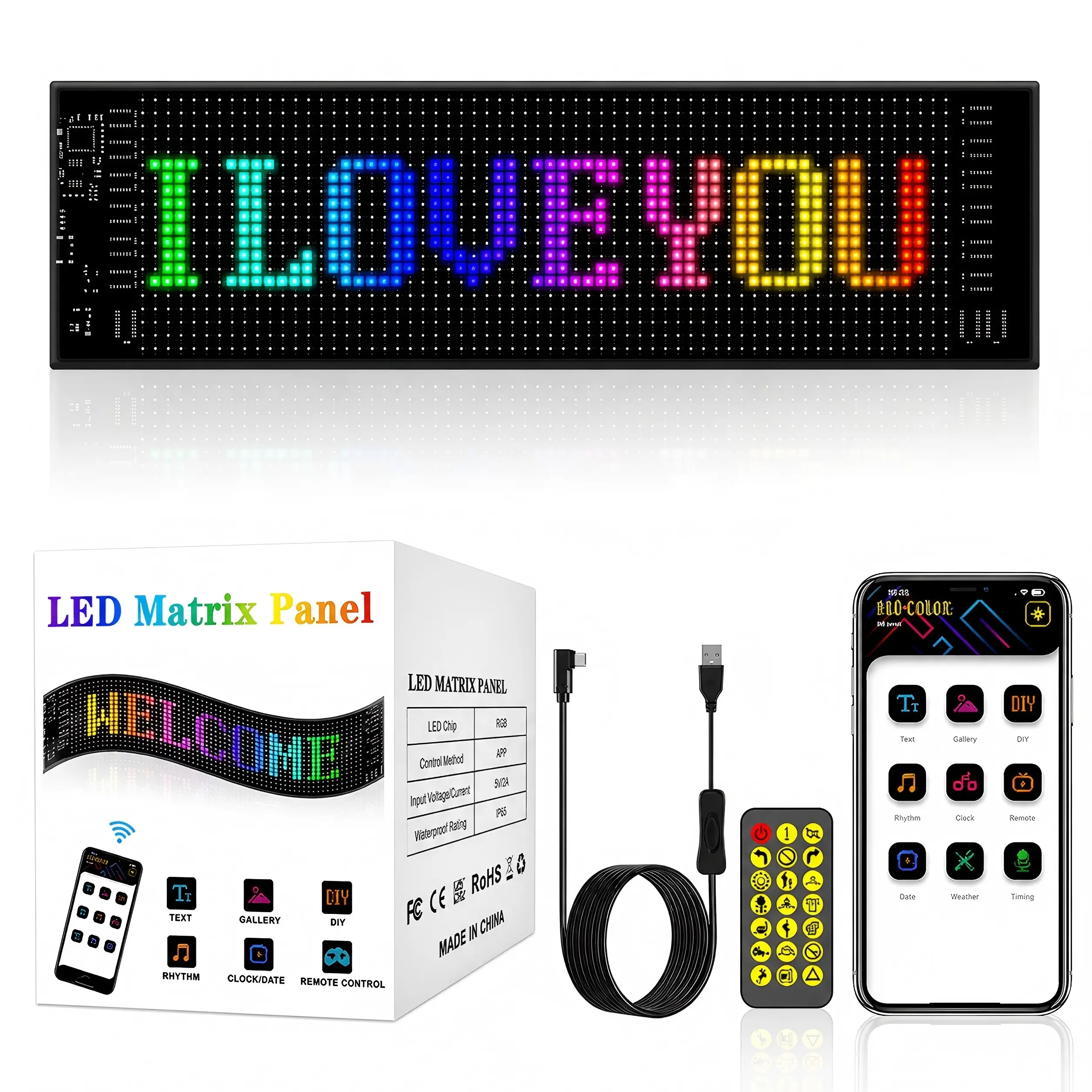 Smart Devil’s Eye Blinking LED Rear Window Display, Programmable RGB Dynamic Light Sticker, USB Powered Flexible LED Panel for Trucks, SUVs, Sedans, Custom Car Decor