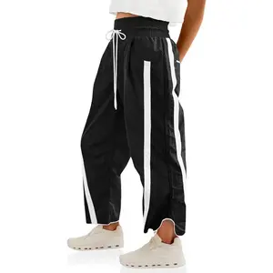 Women's loose wide leg pants, casual drawstring, elastic waist, contrasting color sports Y2K Track pants