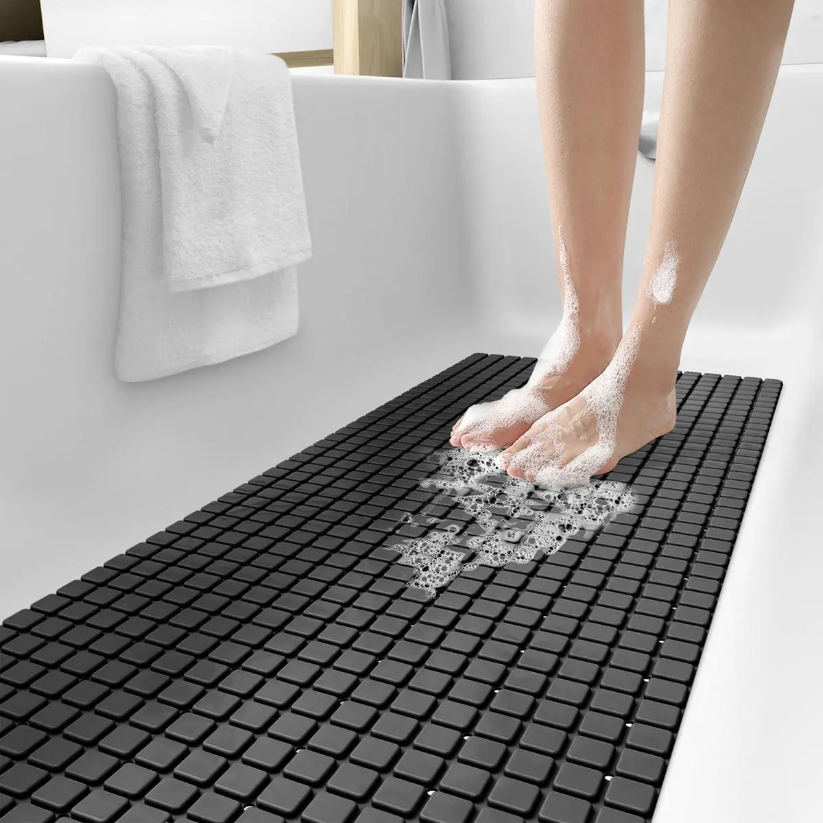 Bathroom Shower Mat, Non-slip Shower Mat with Drain Hole & Suction Cup, Bathroom Floor Mat, Soft Massage Bath Mat, Household Bathroom Shower Carpet, Bath Accessories, Home Supplies, Non Slip Mats, Bath Mat For Tub Non Slip