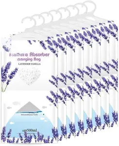Hanging  Absorber, Lavender Vanilla Moistureproof Hanging BagDehumidifier Bag (8 packs) Hanging Closet Dehumidifier Bags,  Absorb 12.5 oz