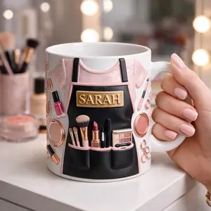 Personalized Makeup Artist Mug 2D Printed 3D Effect, Custom Name Coffee Cup Cosmetics Tools Design Gift for Her Cosmetologist Gift Idea Coffee mugs, ceramic mugs, custom mugs, personalized mugs, printed mugs, gift mugs, everyday mugs
