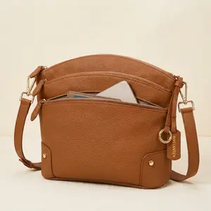 3-Zipper Pebbled Leather Crossbody
