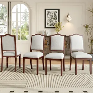 Farmhouse Dining Chairs Set of 4, Upholstered Dining Chairs with High Back, Modern Seating for Kitchen, Bedroom & Living Room (Beige+Cherry)