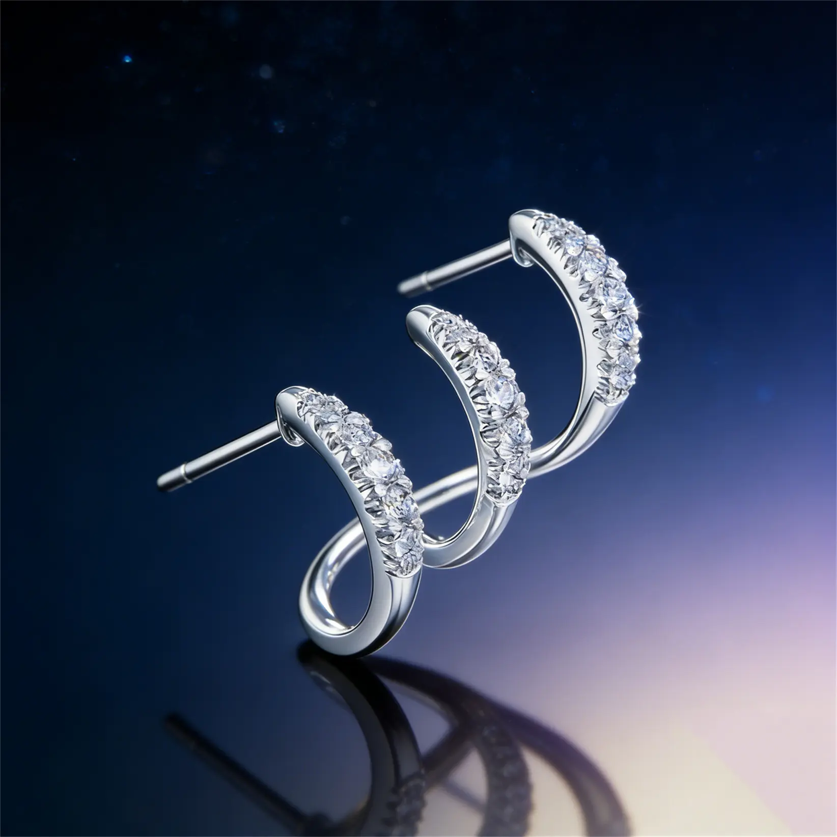 925 Sterling Silver Stud Earrings For Women Teenager Geometric Three Claw Design Daily Wear Gift Birthday Anniversary Party Accessories