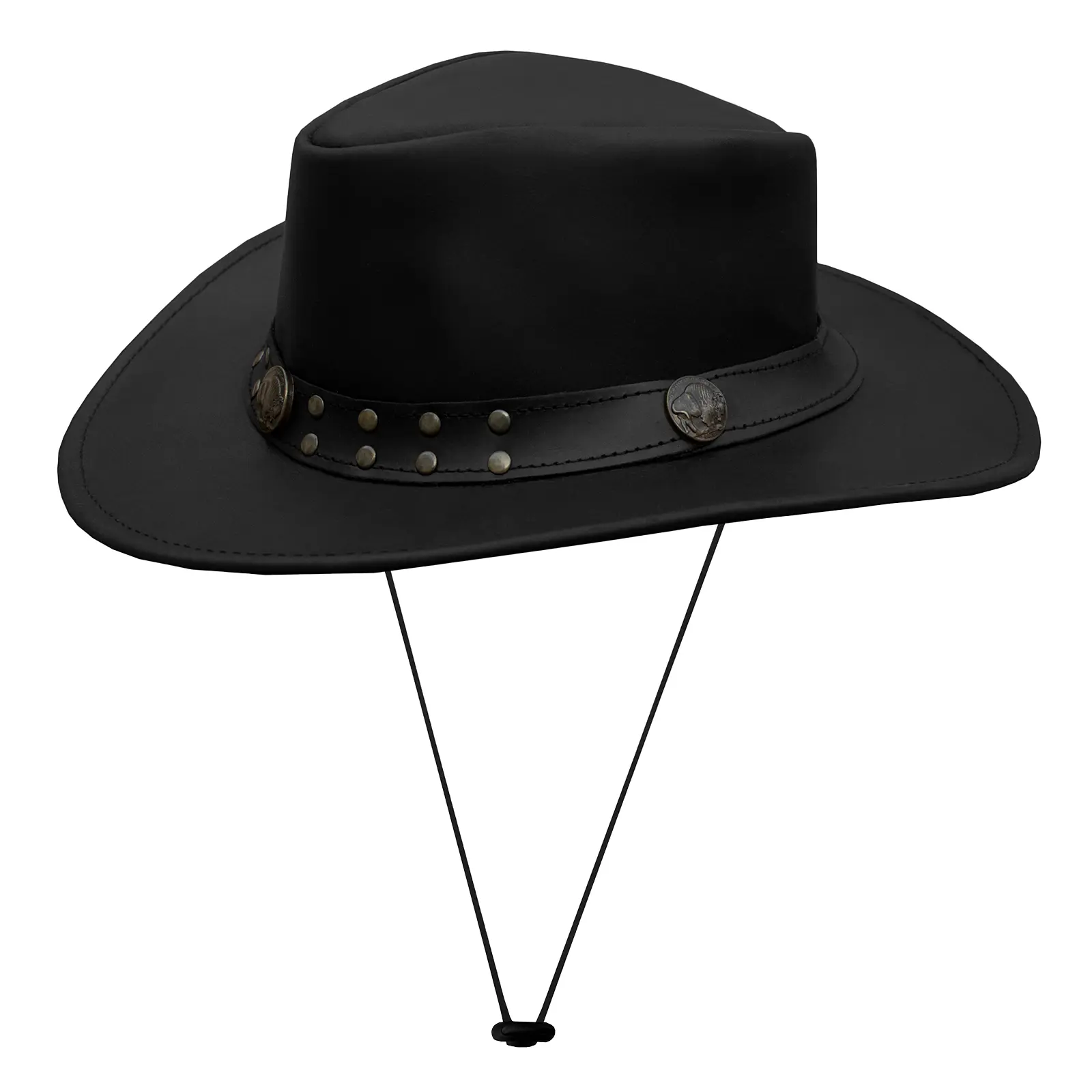Dream Apparel Black Western Cowgirl & Cowboy Leather Top Hat for Motorcycle Biker, Large Head Circumference, Genuine Leather Deadman Top Men's Hat