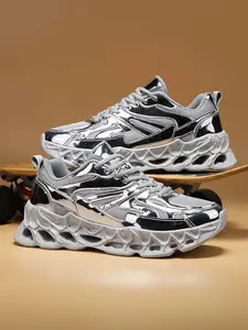 Men's Gold Gradient Chunky Sneakers, Breathable Mesh Thick Sole
