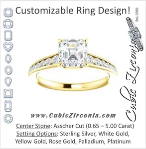 Cubic Zirconia Engagement Ring- The Noa (Customizable Asscher Cut Center featuring Tapered Band with Round Channel Accents)