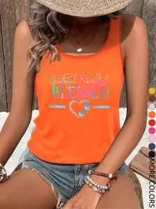 Summer Casual Loose-Fit Heart Butterfly Print Tank Top, Round Neck Sleeveless Vest, All Seasons Women's Fashion, Multiple Colors Available, Breathable Camisole