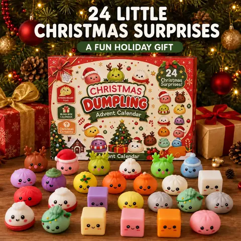 KIDGENIUS 2026 24-Day Christmas Advent Calendar - Unisex Kids Toys, Dumpling Squishies, Glitter Fidgets, Reindeer/Santa Stress Relief Toys, Holiday Countdown Gift