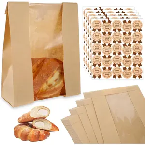 100 PCS Bread Bags for Homemade Breads, 14" x 8.3" x 3.5" Sourdough Bread Bag with Window for Bakery Easter Basket Stuffers Gifts, Includes 100Pcs Label Seal Stickers