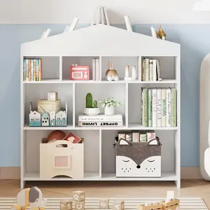 Garvee Children's Wooden House-Shaped Bookshelf & Toy Storage – 9/15-Cube Multi-Tier Organizer – Sturdy Early Childhood Education Bookcase for Playroom Nursery Kids Room – Secure Easy Assembly