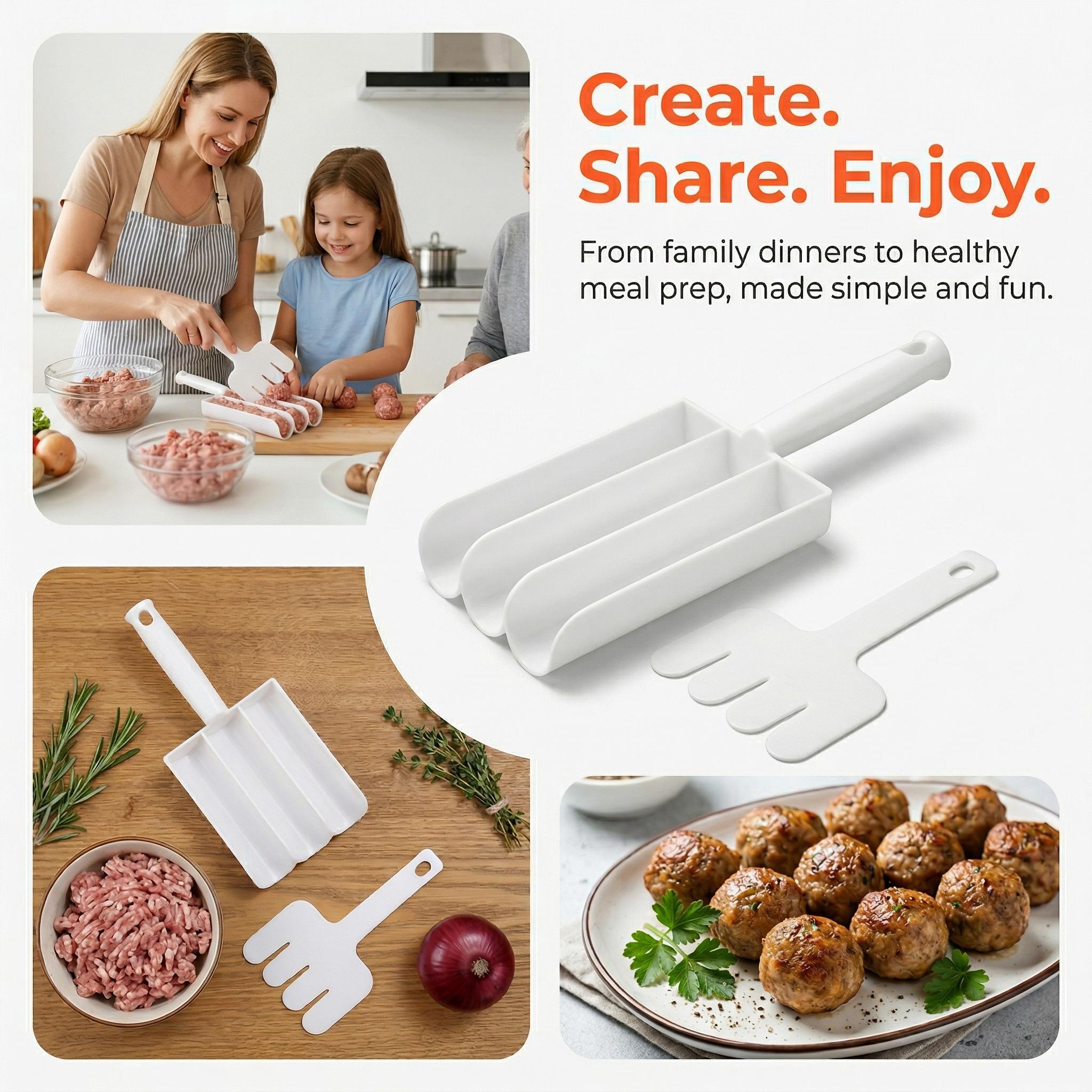 Kitchen Meatball Maker, 1 Count Manual 4-grid Non-stick Meatball Maker, Kitchen Gadgets Supplies Cookware Pans-MM