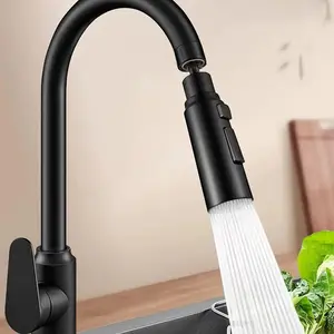 High Pressure Kitchen Faucet with Splash Guard, Single Handle Cold Hot Water Sink, Durable Plastic Structure, 3 Spray Modes, 360 Degree Swivel