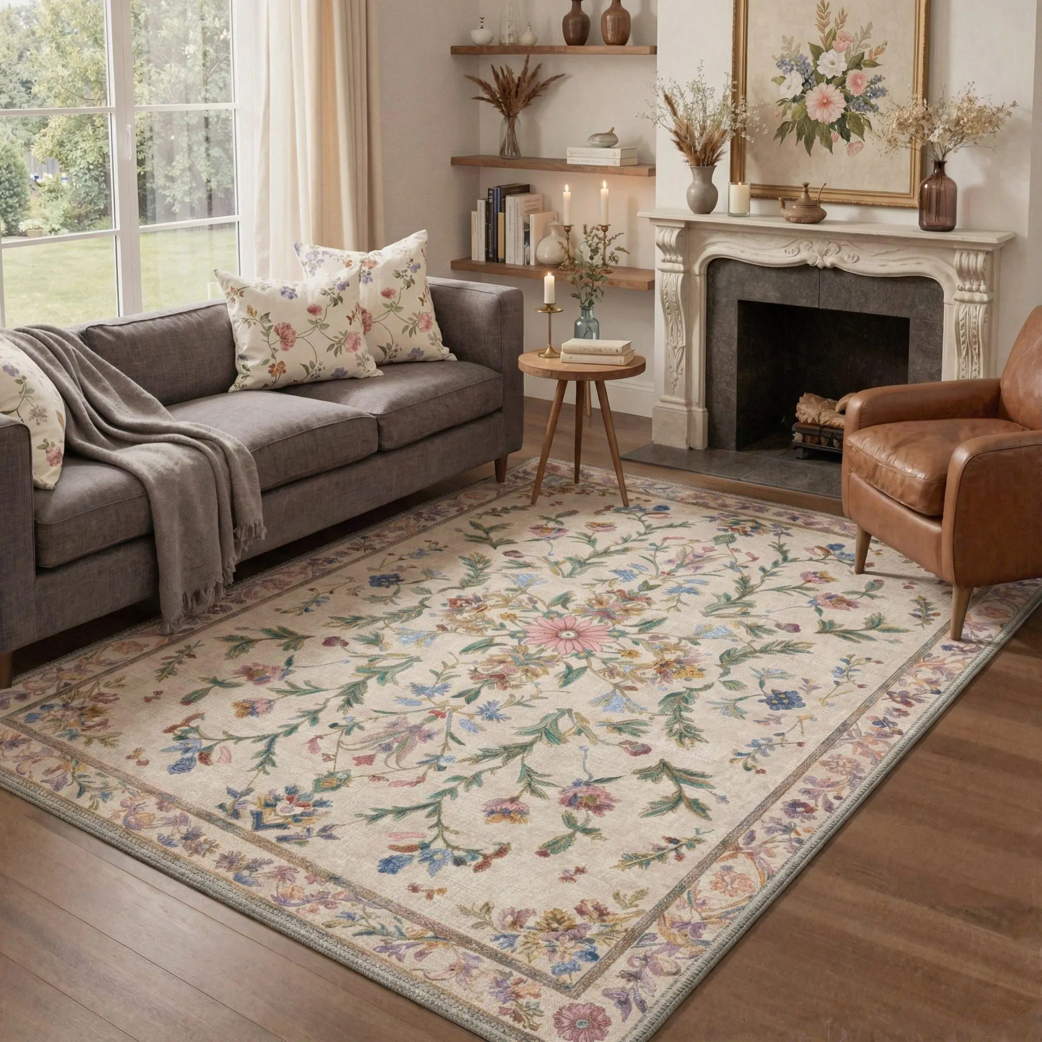 【Back To School】GENIMO Soft Rug – Machine Washable, Non-Slip, Pet Friendly Floor Rug, Area Carpet Ideal for Living Room, Bedroom, Kitchen, Hallway, Complete Interior Decor ,ARP2636-BLOOM Decorative Rugs House Decor Rug