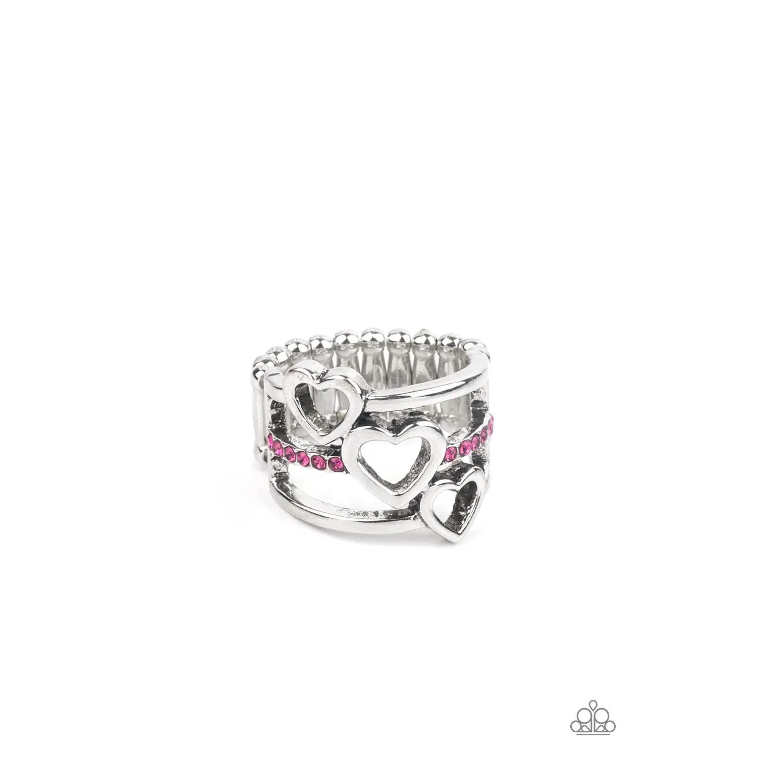 Give Me AMOR Female Cute Ring Stack, Charmling Pink Ring 2222 with Airy Silver Hearts, Fashion Costume Jewelry Accessory, Stretch Band, Charmling Pink Rings