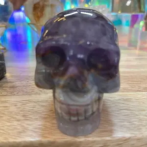 Amethyst Crazy Lace Agate Skull Unique Design Crystal Figure with Purple Hue and Lace Detailing for Energy Balance and Self-Assurance store Natural Piece Home Decorative spooky Halloween