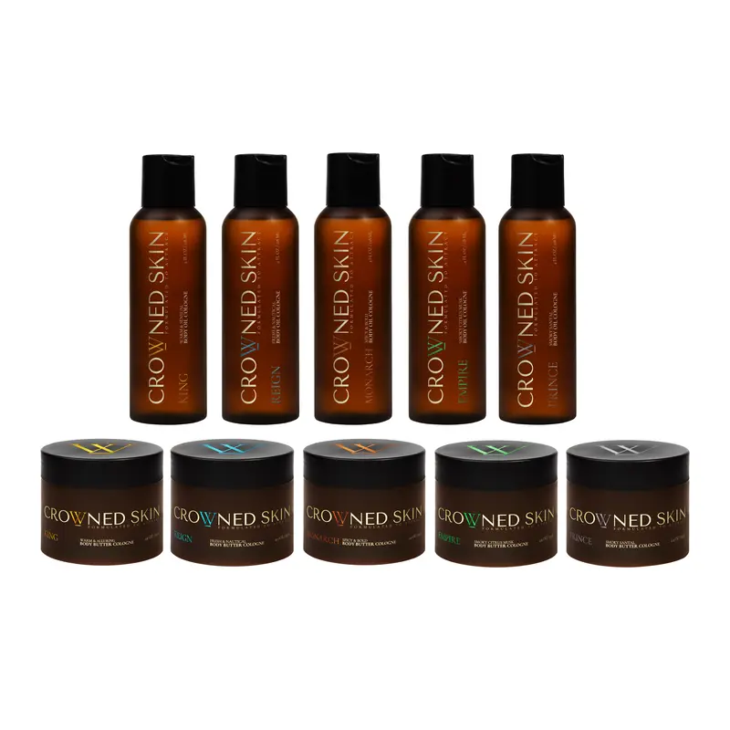 The Crowned Skin in the Tank TikTok Bundle - 5 Body Butter Colognes and 5 Body Oil Colognes - King, Reign, Monarch, Prince, Empire - 10 pack