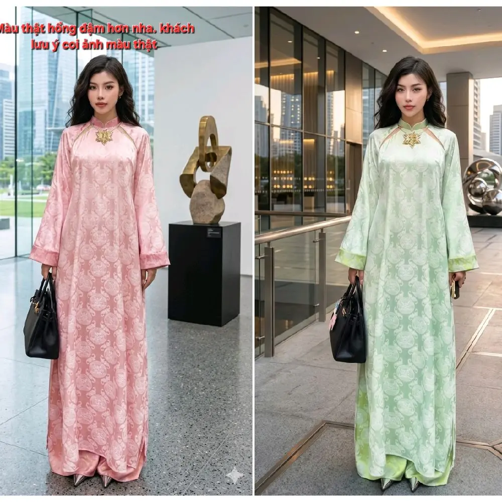 Vietnamese Ao Dai M5 ( Vietnamese Size ) / Áo Dài Cách Tân Truyền Thống Việt Nam/ Girl Ao Dai / Luna Ao Dai / Áo Dài Tết / Áo Dài Dáng Suông Vải Gấm Thọ
