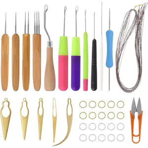 49Pcs Dreadlocks Crochet Hook Tools Kit Hair Braid Dreadlocks Needle Interlocking Tool Hair Rings Hair Strings for Locs Hair Braid Weaving Dreadlocks Craft Haircare Durable