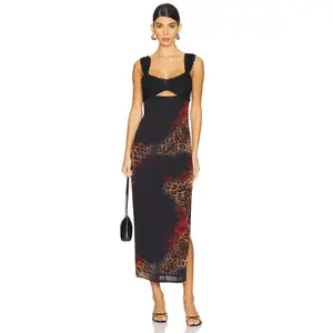 Runaway The Label Dinah Midi Dress in Black Leopard