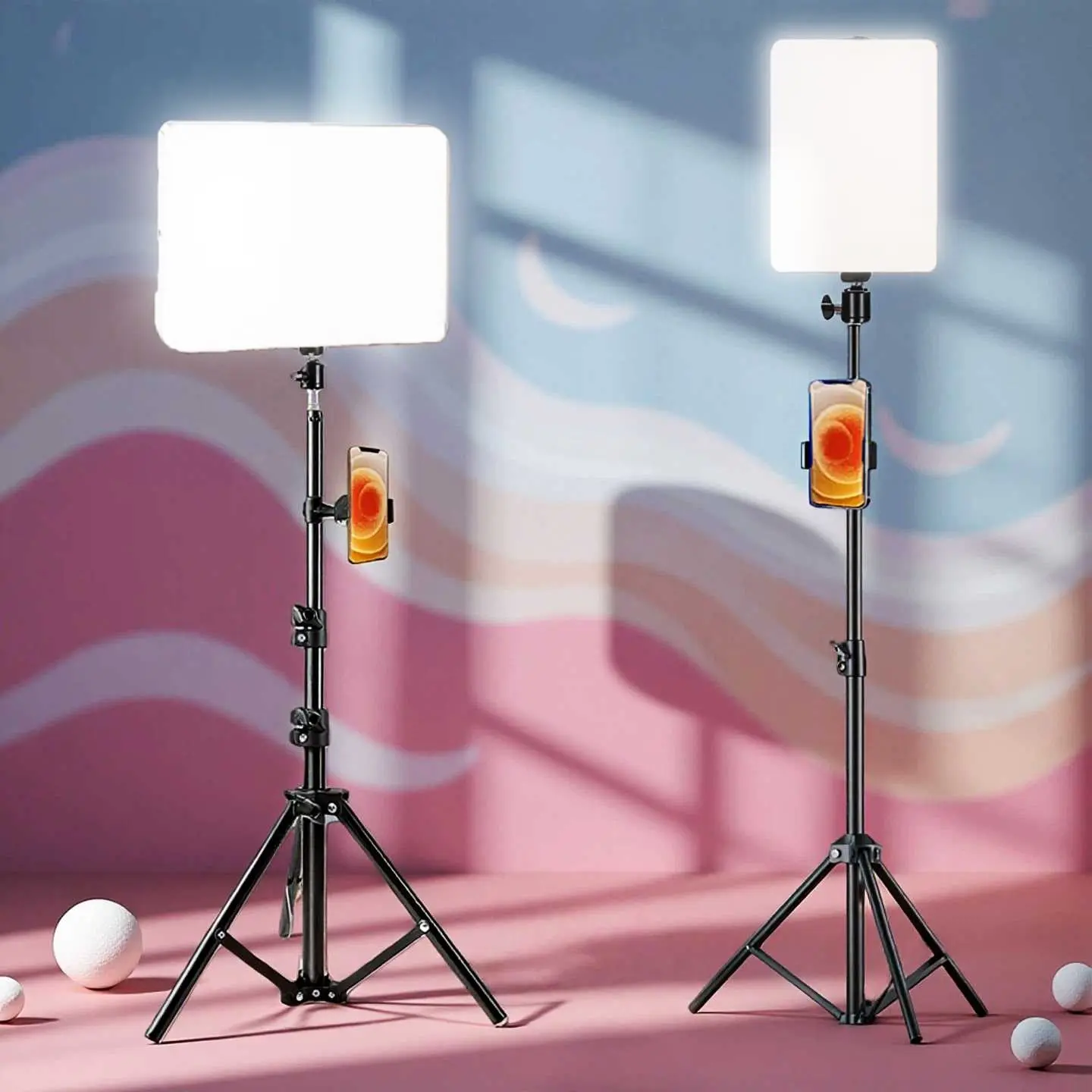 63-inch Flexible Tripod Stand with 10-inch Panel Fill Light, Three-Color Adjustable LED Light for Live Streaming, Video Conferences, Photography Fill Light and Photographic Fill Lighting