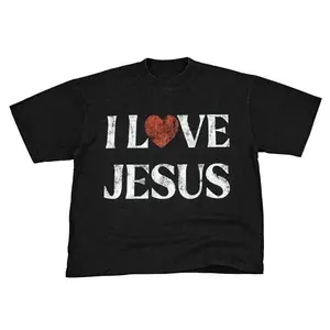 Vintage I Love Jesus Graphic Short Sleeve T Shirt for Men and Women Cotton Polyester Casual Top Perfect Gift