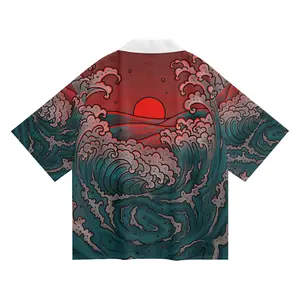 K08 Niepce Green Japanese Streetwear Lightweight Fading Sun Kimono for Men