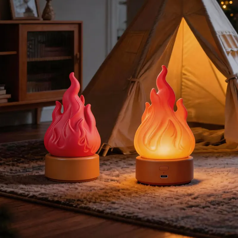 Vinyl Single-Pack 3D Realistic Flame Mini Night Light - Flickering Ambient Soft Glow, 10+ Hr Single Charge, for Halloween Parties, Camping, Festive Decor