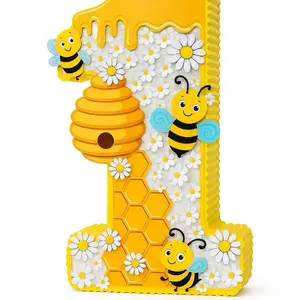 Piñata Número de Abeja con Diseño de Abejas y Flores para Fiestas Infantiles y Decoración de Cumpleaños