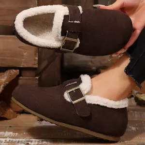 Women's Trendy Ankle Boots Suede Buckle Fleece Slippers Fleece Lined Warm Casual Daily Footwear Indoor Outdoor Shoes