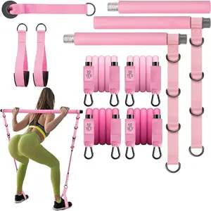 Adjustable Pilates Bar Set for Men and Women, 3-Section Rod for Squats, Yoga, Fitness Training, Resistance Bands Included