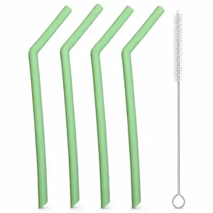 Beille 4-Pack Reusable Silicone Straws, 10-Inch Bendable Bar Utensils for Water, Iced Coffee, Mint Green Kitchenware
