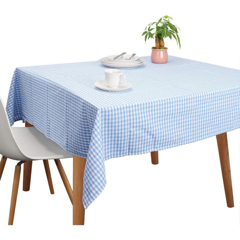 Vintage Cotton Tablecloths, Rectangle Table Covers Pure Cotton Gingham Tablecloths Oversized Christmas Holiday Home Decorative Checkered Plaid Table cloths for Everyday Dinner (Blue, 60 X 84 inch)