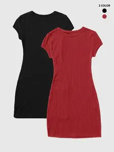 Women's Casual Basic Long Dress Set, Fitted Plain Pattern, 2 Piece, Perfect for Daily Wear, Comfortable and Stylish