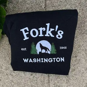 Forks Washington Embroidered Sweatshirt, Twilight Inspired Crewneck, PNW Aesthetic Sweater, Pacific Northwest Gift