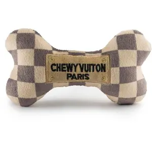 Checker Brown Bone Plush Squeaky Dog Toy for Dogs - Parody design based item