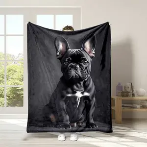 Flannel Fleece Throw Blanket with Cute Black French Bulldog Print - Digital Printing, Reversible, Soft Polyester, Non-Shedding, High-Quality All-Season Comfort - Perfect Gift for Pet Lovers