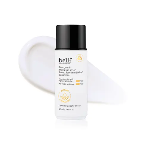 belif Milky Niacinamide Sunscreen SPF 40 – Lightweight & Invisible Sun Serum for Face with 7 Types of Hyaluronic Acid | No White Cast, Non-Comedogenic, Hydrating, Makeup-Gripping Primer (1.69 fl.oz)