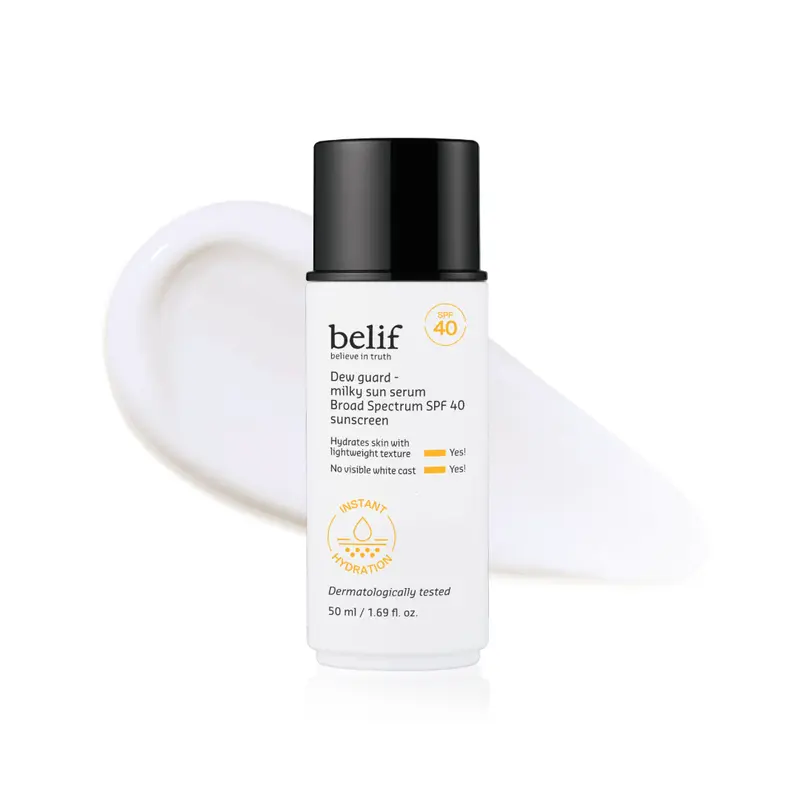 belif Milky Niacinamide Sunscreen SPF 40 – Lightweight & Invisible Sun Serum for Face with 7 Types of Hyaluronic Acid | No White Cast, Non-Comedogenic, Hydrating, Makeup-Gripping Primer (1.69 fl.oz)
