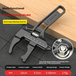 Black Large-Opening Multifunctional Adjustable Wrench - Manual Tool Perfect for Kitchen & Bathroom Repairs