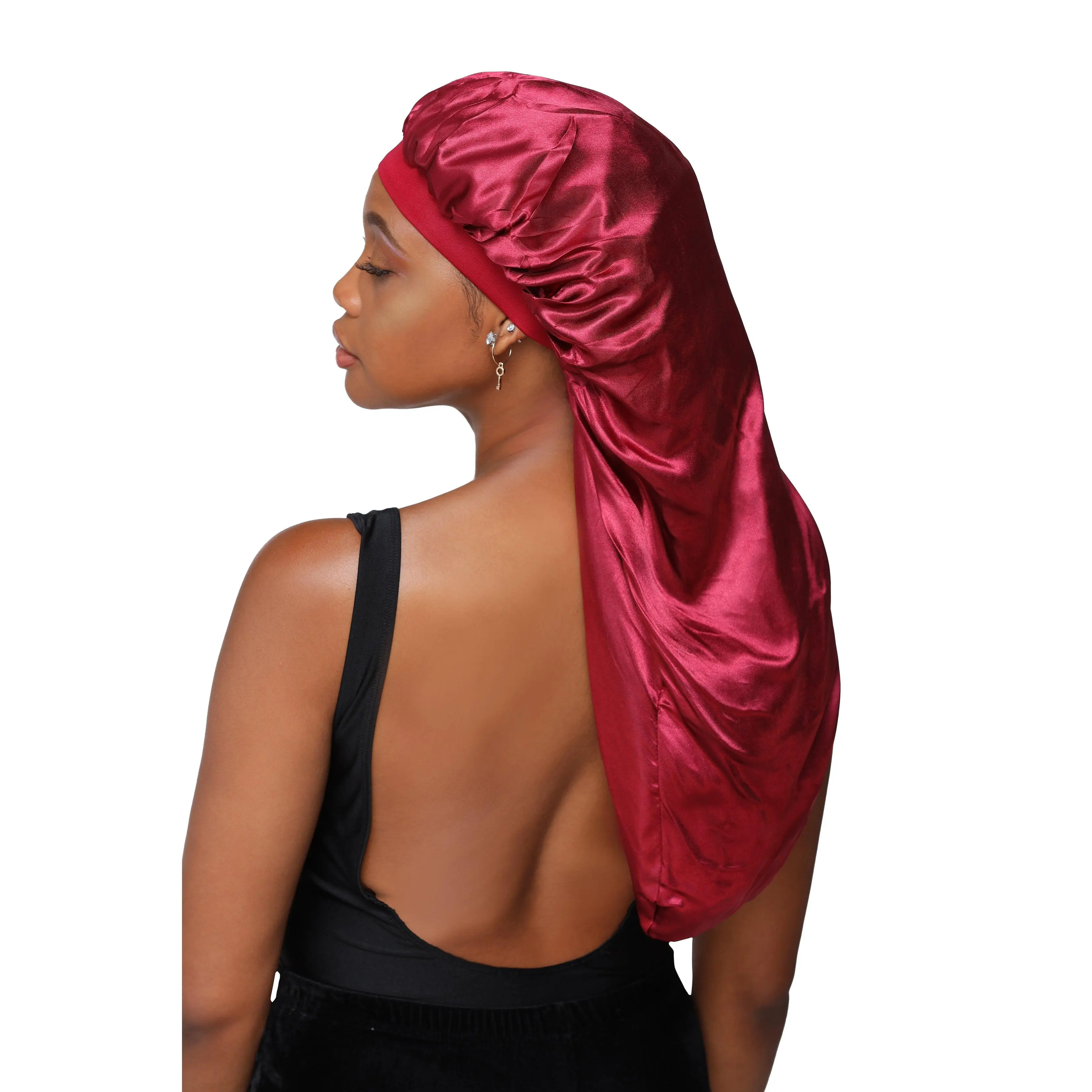 Ruby Red Snatched Flames  Double Layered Satin Long Bonnet for Women with Braids, Dreadlocks, Wigs, or Natural Hair