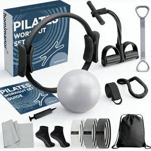 homimanor 13PCS Pilates Ring Set for Women Home Workout, Pilates Equipment Set for Beginners with 15'' Magic Circle, 9.8" Yoga Ball and Resistance Bands, Pilates Kit for Full Body Toning