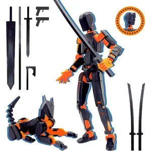 T13 3D Action Figure Set (Assembly Completed),Dummy Robot Titan 13 Action Figures,3D Printed Toys Multi-Jointed Movable (Black/Orange)