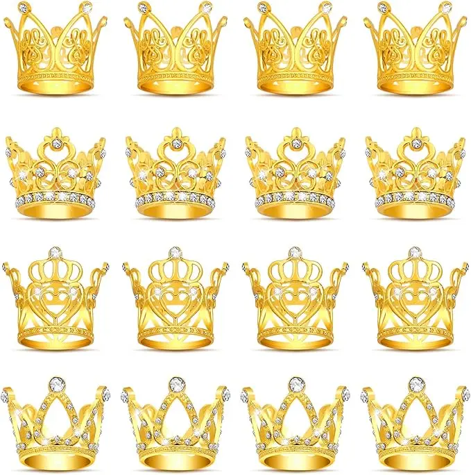16-Pcs Rhinestone Alloy Crown Toppers - Reusable Crown Cake Topper Supplies, Party Decorations for Birthdays, Wedding Flower Bouquet Accents, Ornaments, Cake Decorating Supplies, Birthday Cake Decorations