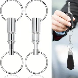 1pcs Detachable Pull-Apart Car Key Chain Key Ring - Quick Release Dual Key Ring Lock Holder Keychains Accessory