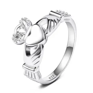 EAMTI 925 Sterling Silver Women's Claddagh Irish Ring Love Heart Celtic Knot Crown Engagement Wedding Band