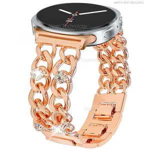 Silver bracelet strap with cute charm compatible with Samsung Galaxy Watch 8 40mm/44mm, metal replacement strap suitable for Galaxy Watch 8 Classic 46mm 2025 women's strap, Cuban chain butterfly pendant strap, and elastic strap women's strap 2 packs