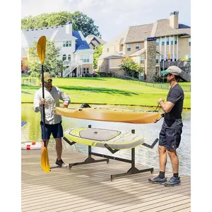 2 Kayak Rack with Lockable Wheels, Freestanding Kayak Storage Rack for Garage & Outdoor Storage, Heavy Duty Metal Stand for Canoe, SUP, Surfboard & Paddleboard